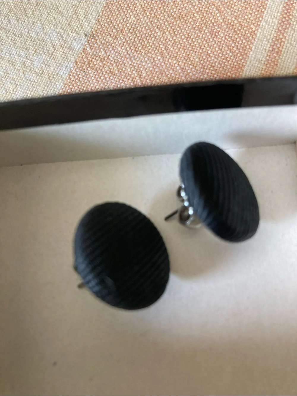 Vintage Black Grosgrain Fabric Button Earrings